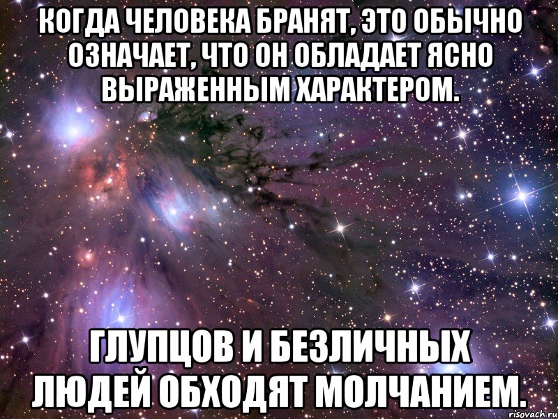 Когда человека бранят, это обычно означает, что он обладает ясно выраженным характером. Глупцов и безличных людей обходят молчанием., Мем Космос