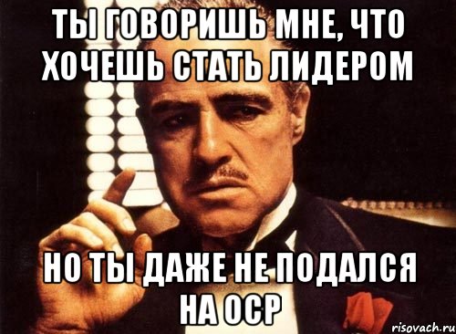 Ты говоришь мне, что хочешь стать лидером но ты даже не подался на OCP, Мем крестный отец