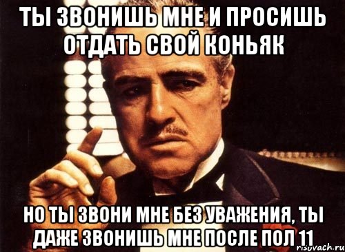 Ты звонишь мне и просишь отдать свой коньяк Но ты звони мне без уважения, ты даже звонишь мне после пол 11, Мем крестный отец