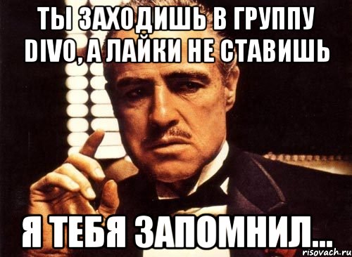 Ты заходишь в группу DIVO, а лайки не ставишь Я тебя запомнил..., Мем крестный отец