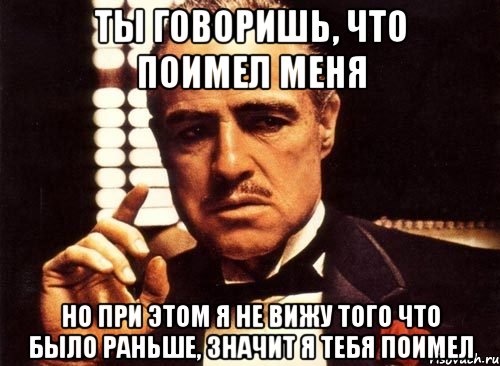 Ты говоришь, что поимел меня но при этом я не вижу того что было раньше, значит я тебя поимел, Мем крестный отец