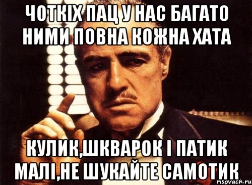 чоткіх пац у нас багато ними повна кожна хата кулик,шкварок і патик малі,не шукайте самотик, Мем крестный отец