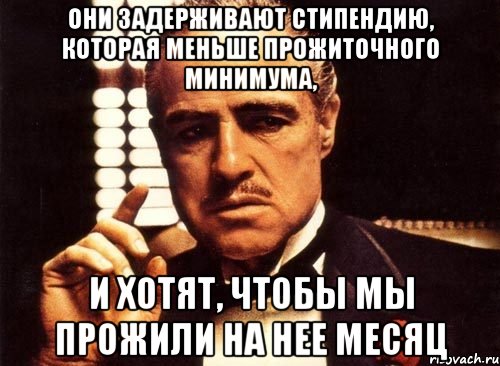 Они задерживают стипендию, которая меньше прожиточного минимума, и хотят, чтобы мы прожили на нее месяц, Мем крестный отец