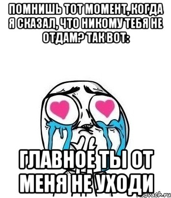 Помнишь тот момент, когда я сказал, что никому тебя не отдам? Так вот: Главное ты от меня не уходи, Мем Влюбленный