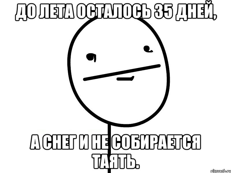 До лета осталось 35 дней, А снег и не собирается таять., Мем Покерфэйс