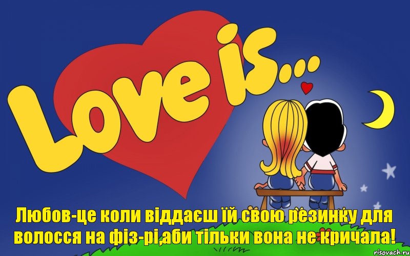 Любов-це коли віддаєш їй свою резинку для волосся на фіз-рі,аби тільки вона не кричала!, Комикс Love is
