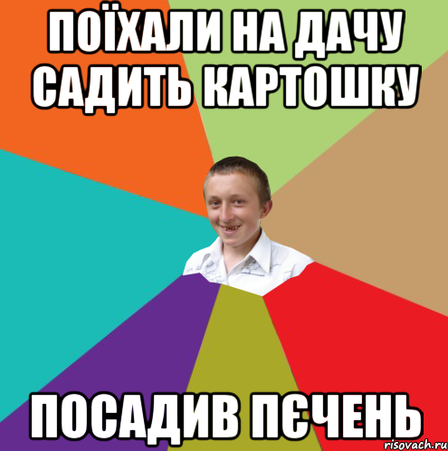 поїхали на дачу садить картошку посадив пєчень, Мем  малый паца