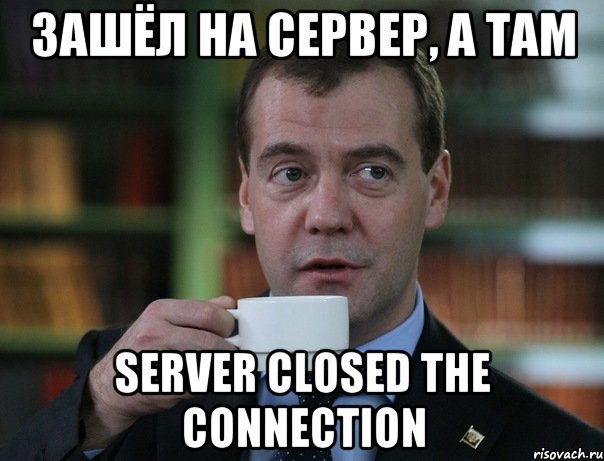 Зашёл на сервер, а там server closed the connection, Мем Медведев спок бро