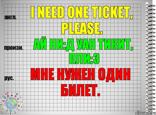 I need one ticket, please. ай ни:д уан тикит, пли:з Мне нужен один билет., Комикс  Перевод с английского