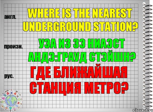 Where is the nearest underground station? уэа из зэ ниаэст андэ:грауд стэйшн? Где ближайшая станция метро?, Комикс  Перевод с английского