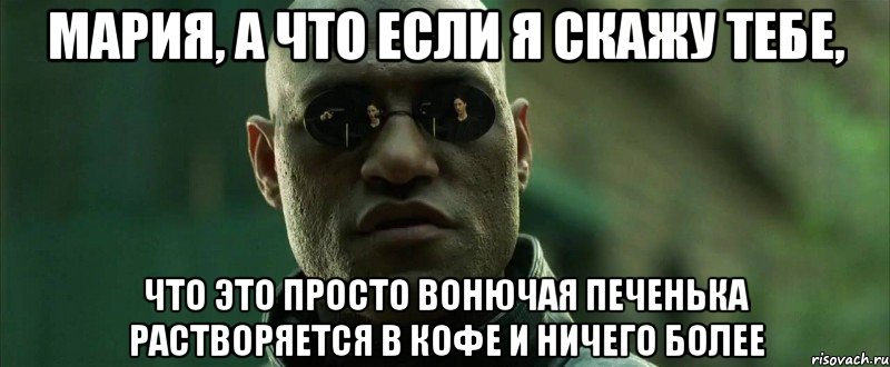 Мария, а что если я скажу тебе, что это просто вонючая печенька растворяется в кофе и ничего более, Мем  морфеус