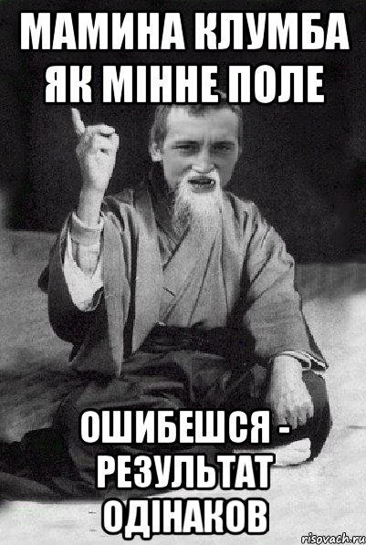 Мамина клумба як мінне поле ошибешся - результат одінаков, Мем Мудрий паца