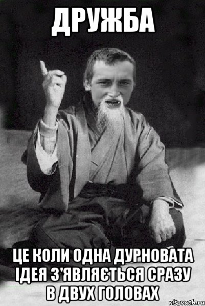 ДРУЖБА ЦЕ КОЛИ ОДНА ДУРНОВАТА ІДЕЯ З'являється сразу в двух головах, Мем Мудрий паца