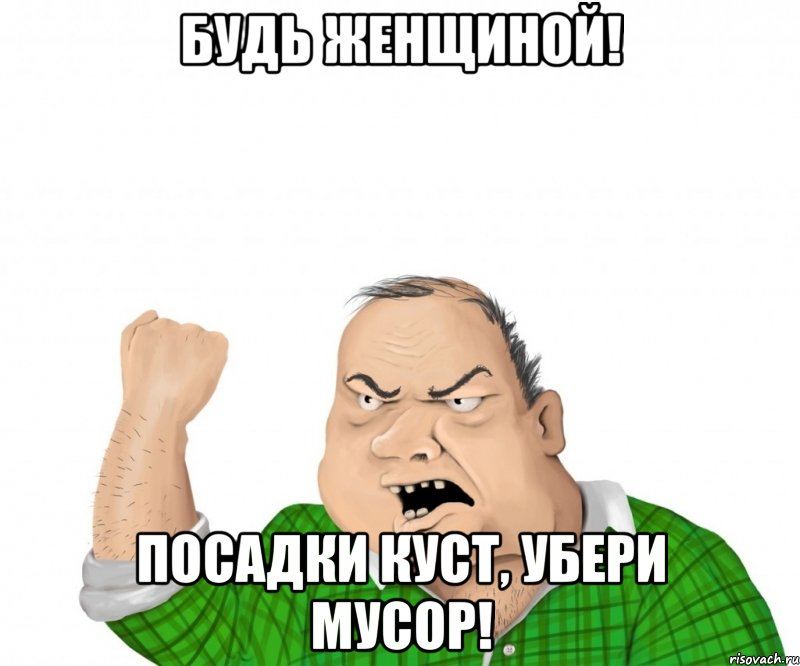 Будь женщиной! Посадки куст, убери мусор!, Мем мужик