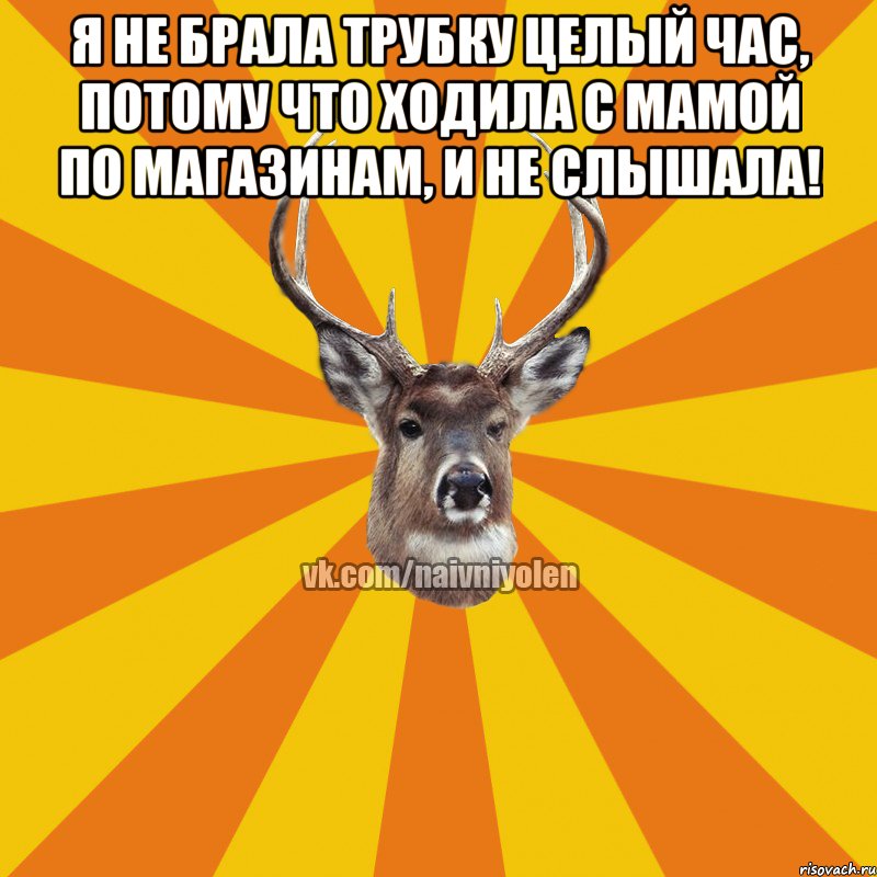 Я не брала трубку целый час, потому что ходила с мамой по магазинам, и не слышала! , Мем Наивный Олень вк