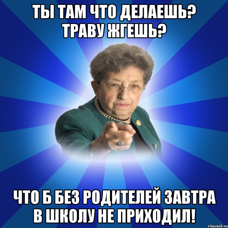 ты там что делаешь? траву жгешь? что б без родителей завтра в школу не приходил!, Мем Наталья Ивановна