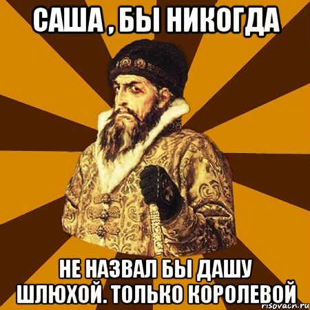 Саша , бы никогда Не назвал бы Дашу шлюхой. Только королевой, Мем Не царское это дело