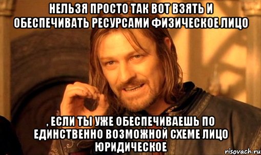 Нельзя просто так вот взять и обеспечивать ресурсами физическое лицо , если ты уже обеспечиваешь по единственно возможной схеме лицо юридическое, Мем Нельзя просто так взять и (Боромир мем)