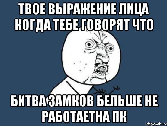 Твое выражение лица когда тебе говорят что Битва Замков бельше не работаетна ПК, Мем Ну почему