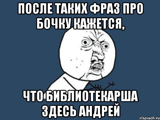 после таких фраз про бочку кажется, что библиотекарша здесь андрей, Мем Ну почему