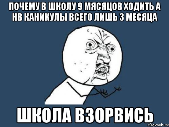 Почему в школу 9 мясяцов ходить а нв каникулы всего лишь 3 месяца Школа взорвись, Мем Ну почему