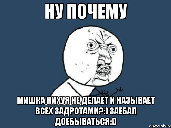 ну почему Мишка нихуя не делает и называет всех задротами?:) заебал доебываться:D, Мем Ну почему