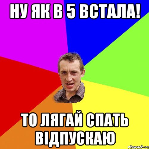 ну як в 5 встала! то лягай спать відпускаю, Мем Чоткий паца