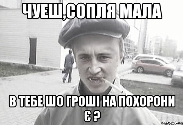 чуеш,сопля мала в тебе шо гроші на похорони є ?, Мем Пацанська философия