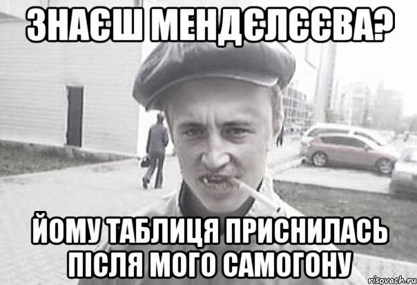 знаєш Мендєлєєва? йому таблиця приснилась після мого самогону, Мем Пацанська философия