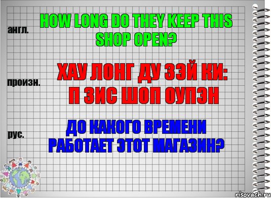 How long do they keep this shop open? Хау лонг ду зэй ки: п зис шоп оупэн До какого времени работает этот магазин?, Комикс  Перевод с английского