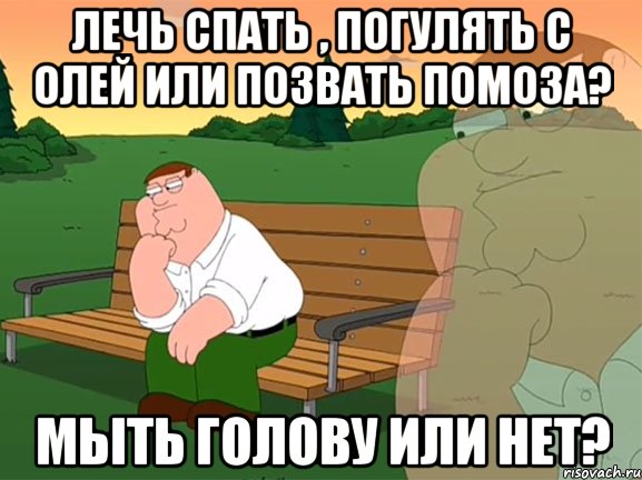 Лечь спать , погулять с Олей или позвать Помоза? Мыть голову или нет?, Мем Задумчивый Гриффин