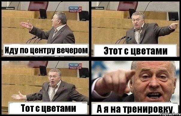 Иду по центру вечером Этот с цветами Тот с цветами А я на тренировку, Комикс с Жириновским