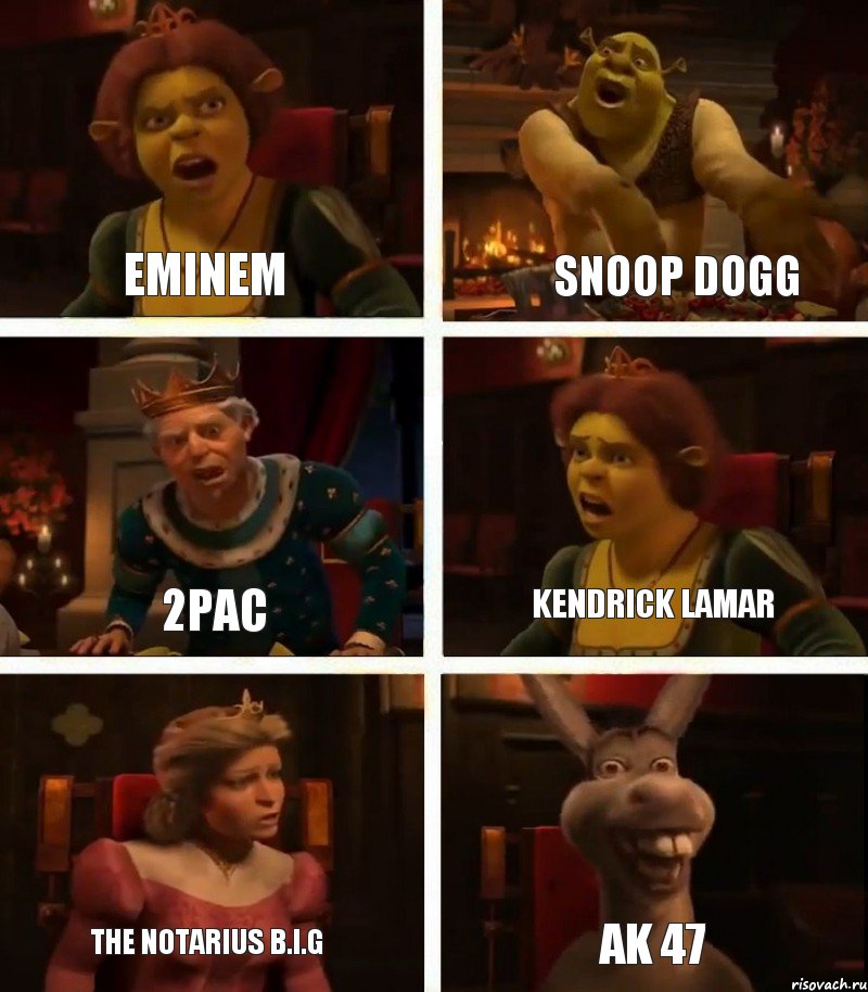 eminem 2pac the notarius b.i.g snoop dogg kendrick lamar ak 47, Комикс  Шрек Фиона Гарольд Осел