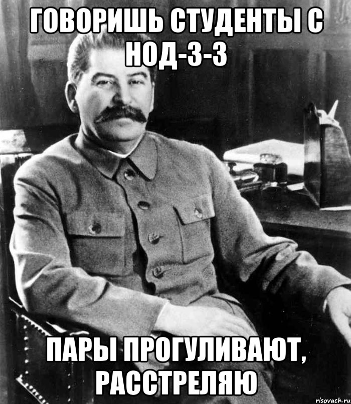 говоришь студенты с НОД-3-3 пары прогуливают, расстреляю, Мем  иосиф сталин