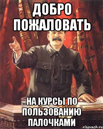 добро пожаловать на курсы по пользованию палочками, Мем  сталин цветной