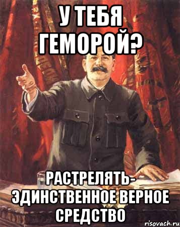 у тебя геморой? растрелять- эдинственное верное средство, Мем  сталин цветной