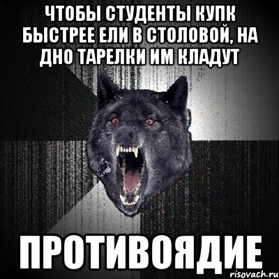 Чтобы студенты КУПК быстрее ели в столовой, на дно тарелки им кладут Противоядие, Мем Сумасшедший волк