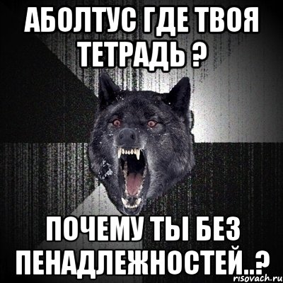 аболтус где твоя тетрадь ? почему ты без пенадлежностей..?, Мем Сумасшедший волк