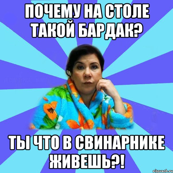 Почему на столе такой бардак? Ты что в свинарнике живешь?!, Мем типичная мама