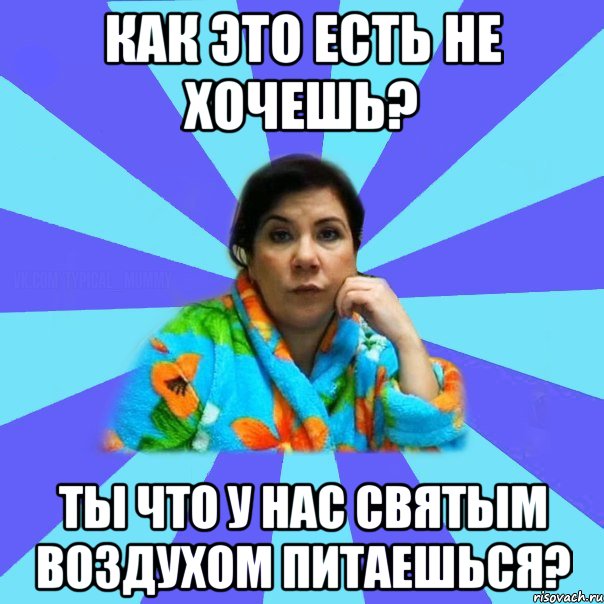 Как это есть не хочешь? Ты что у нас святым воздухом питаешься?, Мем типичная мама