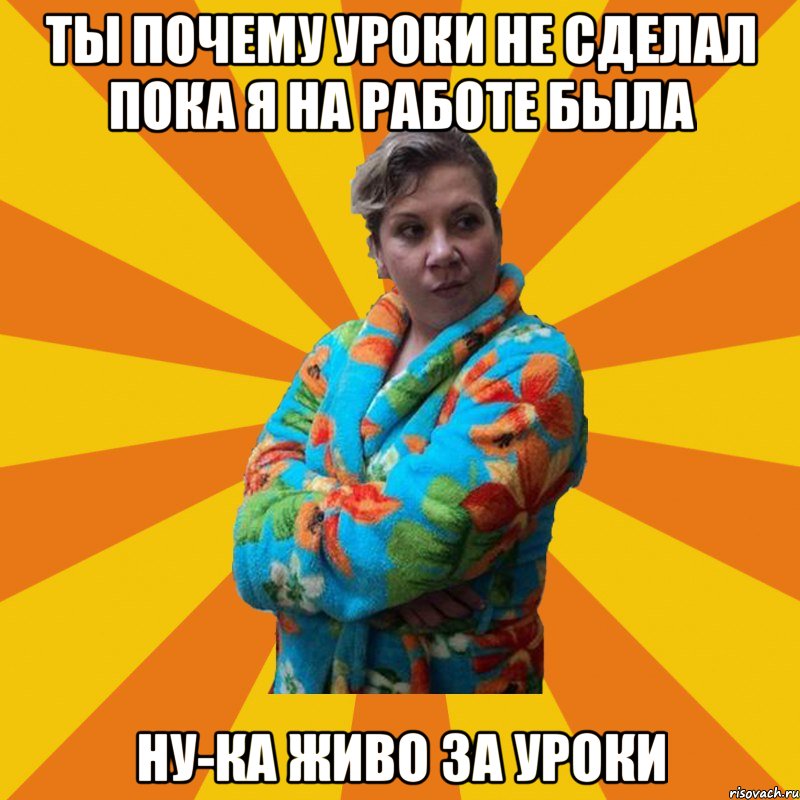 ты почему уроки не сделал пока я на работе была ну-ка живо за уроки, Мем Типичная мама