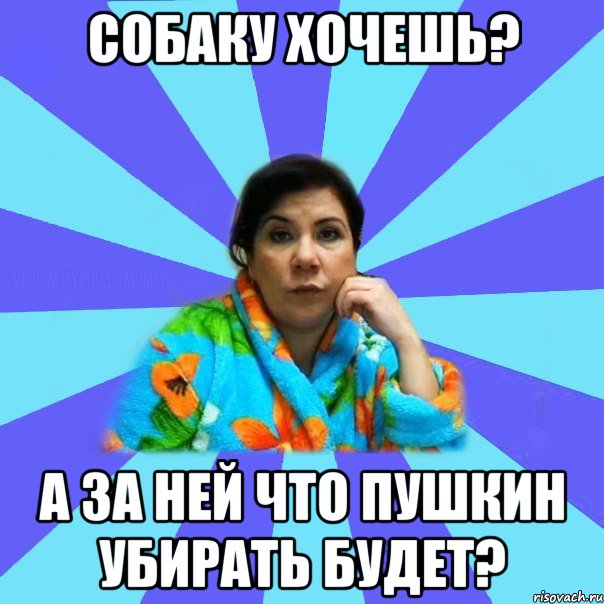 Собаку хочешь? А за ней что Пушкин убирать будет?, Мем типичная мама