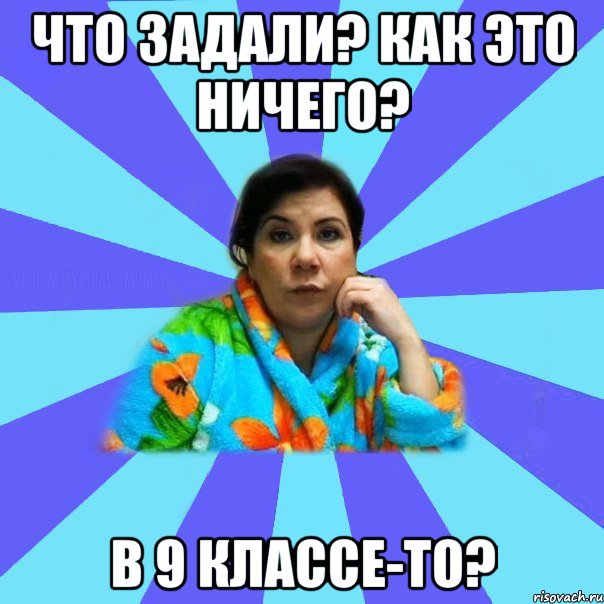 что задали? как это ничего? в 9 классе-то?, Мем типичная мама