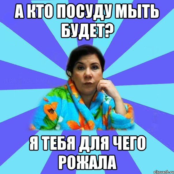 А кто посуду мыть будет? я тебя для чего рожала, Мем типичная мама