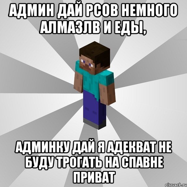 Админ дай рсов немного алмазлв и еды, Админку дай я адекват не буду трогать на спавне приват, Мем Типичный игрок Minecraft