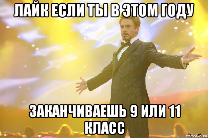 ЛАЙК ЕСЛИ ТЫ В ЭТОМ ГОДУ ЗАКАНЧИВАЕШЬ 9 ИЛИ 11 КЛАСС, Мем Тони Старк (Роберт Дауни младший)