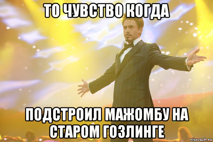 то чувство когда подстроил мажомбу на старом гозлинге, Мем Тони Старк (Роберт Дауни младший)