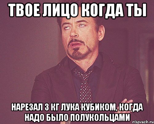 твое лицо когда ты нарезал 3 кг лука кубиком, когда надо было полукольцами, Мем твое выражение лица