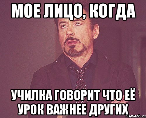 МОЕ ЛИЦО, КОГДА УЧИЛКА ГОВОРИТ ЧТО ЕЁ УРОК ВАЖНЕЕ ДРУГИХ, Мем твое выражение лица