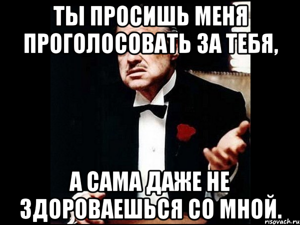 Ты просишь меня проголосовать за тебя, а сама даже не здороваешься со мной.